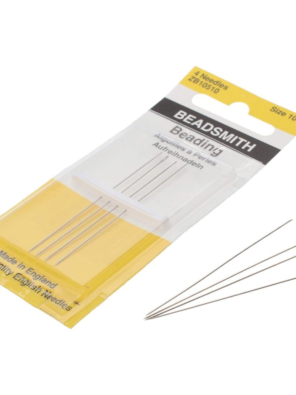 English Beading Needles, Size 10, 4 Needles per Card